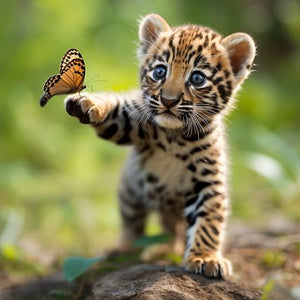 Baby Lion Playing With Butterfly Diamond Painting