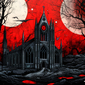 Haunted Castle with Red Sky Diamond Painting