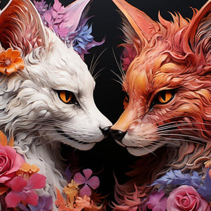 Foxes in Flowers Painting with Diamond