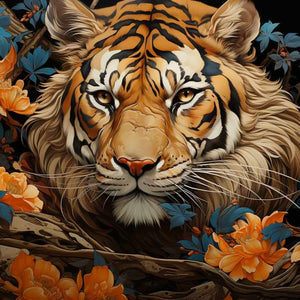 Lion in Flowers Painting by Diamond  