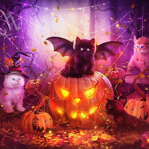 Bat Cat & Glowing Pumpkin Diamond Painting