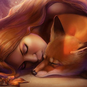 Beautiful Girl & Fox Paint by Diamonds