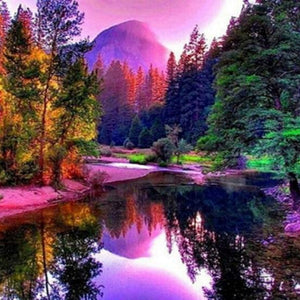 Beautiful Lake & Colorful Forest View Diamond Painting
