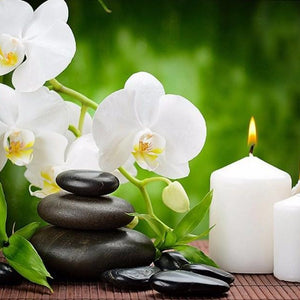 White Flowers & Candles Paint by Diamonds