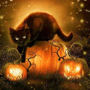 Black Cat & Halloween Pumpkins Diamond Painting