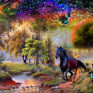 Black Horse & Scenic Beauty Diamond Painting