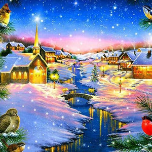 Cardinals in Winter Night Paint by Diamonds
