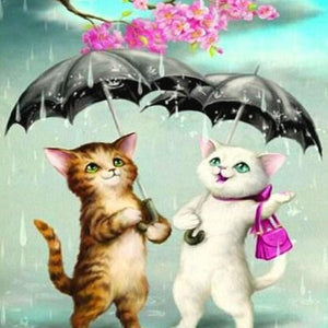Cartoon Cats in the Rain Diamond Painting Kit