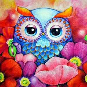 Cartoon Owl & Flowers Diamond Painting