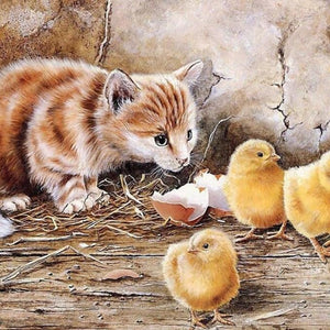 Cat & Chicks Diamond Painting Kit