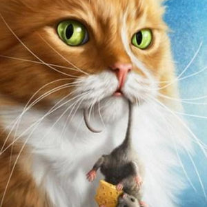 Cat with Mouse in its Mouth Diamond Painting