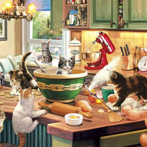 Cats in Kitchen Diamond Painting