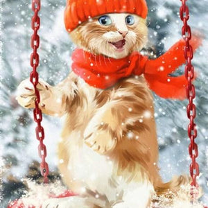 Christmas Cat on Swing Diamond Painting