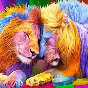 Colorful Lion & Lioness Paint by Diamonds