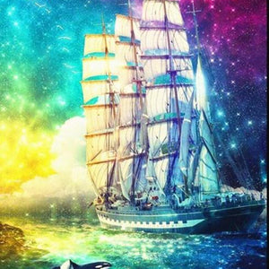 Colorful Sky & Sailing Ship Diamond Painting