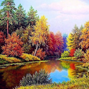 Colorful Trees by the Lake Paint by Diamonds