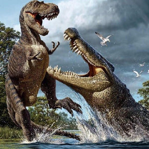 Crocodile & Dinosaur Fight Diamond Painting