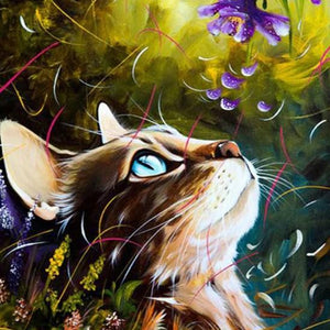 Cute Cat & Flower Petals Diamond Painting Kit