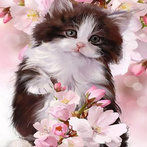 Cat & Flowers Paint with Diamonds