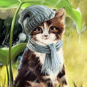 Cute Cat with Hat & Scarf Diamond Painting
