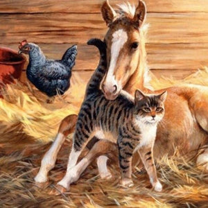 Cute Horse Baby & Kitten Diamond Painting