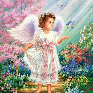 Angel Girl & Sparrows Diamond Painting