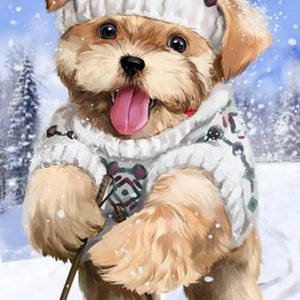 Dog Skating in Snow Paint by Diamonds