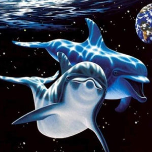 Dolphins Swimming in Space Diamond Painting