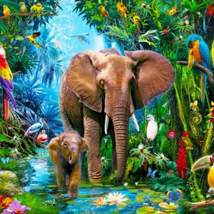 Elephants & Parrots Diamond Painting Kit