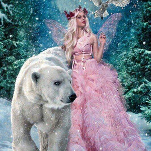 Lady with Bear Diamond Painting