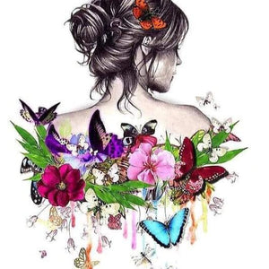 Flowers & Butterflies on her Back Diamond Painting