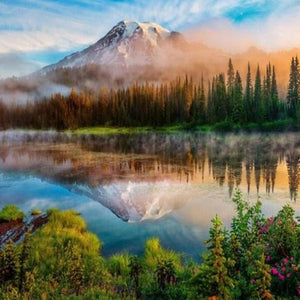 Foggy Mountain & Lake View Diamond Painting