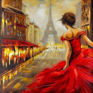 Girl in Red Dress & Eiffel Tower
