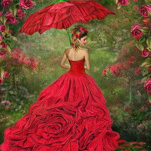 Gorgeous Girl in Rose Gown Diamond Painting