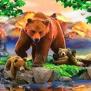 Grizzly Bear with Two Cubs Diamond Painting
