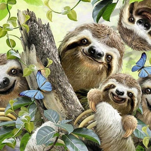Happy Sloth Family Paint by Diamonds