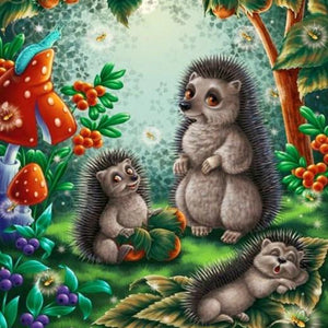 Hedgehogs Cartoon Family Paint by Diamonds