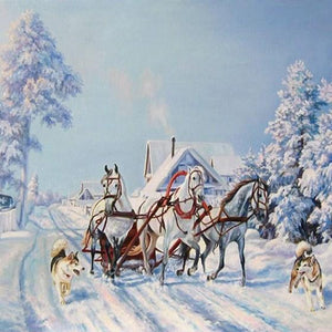 Horse Cart on Snowy Road Diamond Painting