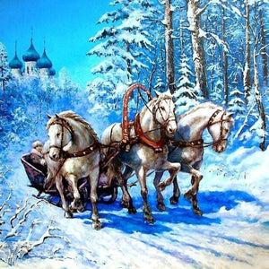 Horses Carrying a Cart in Snow