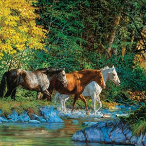 Horses at Water Stream Diamond Painting