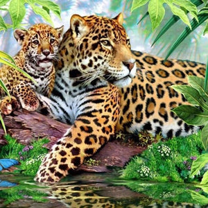 Jaguar with Baby Paint by Diamonds