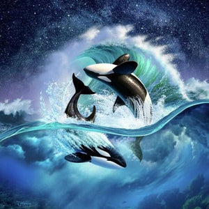 Killer Whales Rolling in the Ocean Diamond Painting