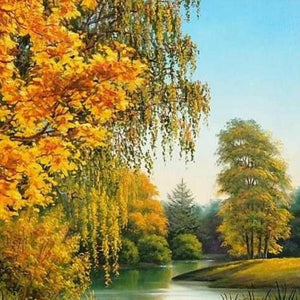 Lakeside Yellow Forest Diamond Painting Kit