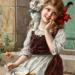 Little Girl with Kitten Diamond Painting