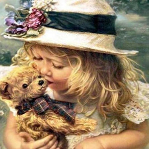 Little Girl with Teddy Bear Diamond Painting