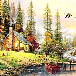 Lodge Cabin by the River Paint by Diamonds