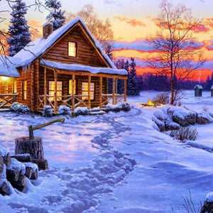 Log Cabin in Snow Diamond Painting Kit