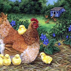 Mother Hen with Little Chicks Diamond Painting