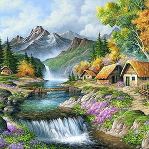 Mountain Waterfall Paint by Diamonds