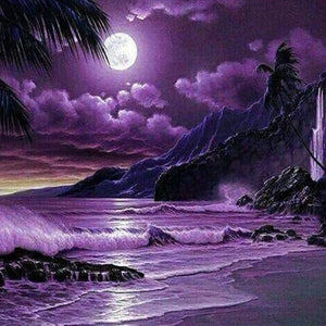 Night Moon & Purple Beach Diamond Painting